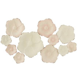 J-Line wanddecoratie Bloemen - metaal - roze|wit