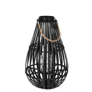 J-Line lantaarn Druppelvorm - bamboe - zwart - medium