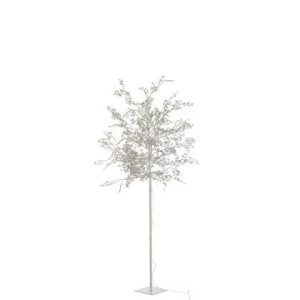 J-Line Kerstboom blaadjes - wit| glitters - 180 cm - LED lichtjes