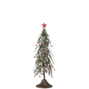 J-Line Kerstboom Op Voet Blaadjes Metaal Groen|Rood Small