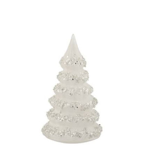 J-Line Kerstboom Lijnen Glitter+Parels Wit|Zilver Glas Large