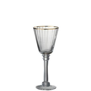 J-Line Rand wijnglas - witte wijn - glas - transparant| goud - 6x