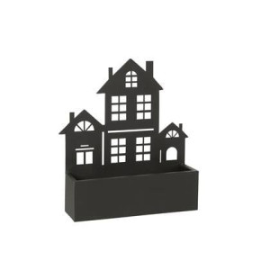 J-Line Wanddeco|Bloempot Huis Metaal Zwart Large