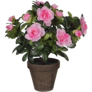 Mica Decorations Kunstplant - Azalea - groen/lichtroze - 27 cm - Met mooie bloemen