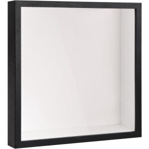 Thelau - Diepe 3D-schaduwdoos voor muur en tafel - Houten boxlijst voor medaille en bloem - Zwarte fotolijst voor memorabilia - 27 x 27 cm