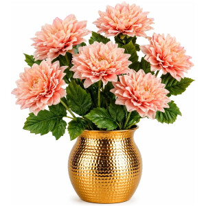 Mica Decorations Kunstbloem Dahlia Artistic - 6x - H74 cm - oranje/roze - kunststof - stelen kunstbloemen - boeket - bloemetjes