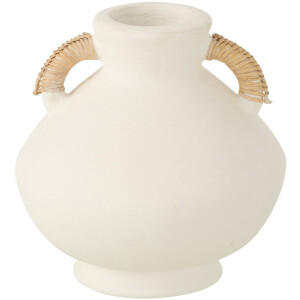 J-Line vaas Leo Terracotta - cement - wit/naturel - 30 cm hoog