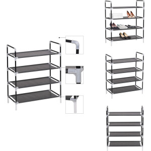 vidaXL Schoenrek - Schoenrekken - Schoenorganiser - Schoenorganisers - Schoenenrek met 4 schappen metaal en ongeweven stof zwart
