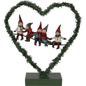 Clayre & Eef Kerstdecoratie met LED-verlichting Hart 26x9x28 cm Groen Metaal