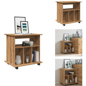 vidaXL Rollende Kast - Rollende Kasten - Kast - Opbergkast Op Wielen - Rolkast 60x45x60 cm bewerkt hout artisanaal eikenkleurig