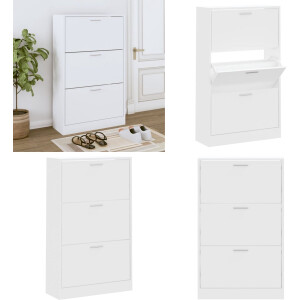 vidaXL Schoenenkast 63x24x103 cm bewerkt hout wit - Schoenenrek - Schoenenrekken - Opbergrek Voor Schoenen - Schoenenstellage