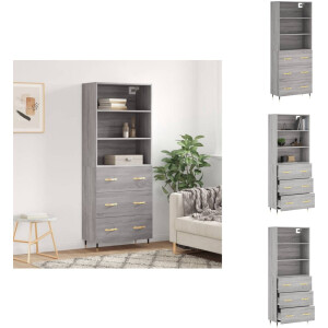 vidaXL Hoge Kast - Hoge Kasten - Dressoir - Buffetkast - Hoge kast 69,5x34x180 cm bewerkt hout grijs sonoma eikenkleurig
