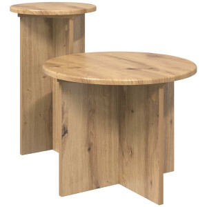 vidaXL - Bijzettafelset - met - opslag - 2 - pcs - Artisanaal - eiken - Bewerkt - hout