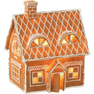 J-Line decoratie Huis Peperkoek Rechthoek - polyresin - bruin - large - LED lichtjes