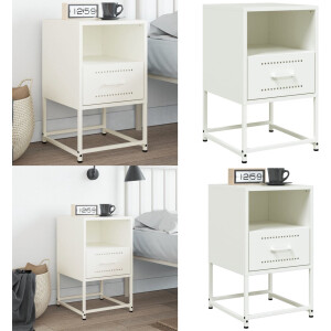 vidaXL Nachtkastje 36x39x60,5 cm staal wit - Nachtkastje - Nachtkastjes - Bijzettafel - Wandkastje