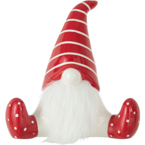 J-Line figuur Kerstman Zittend - keramiek - rood/wit - medium