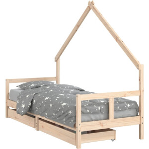 vidaXL - Kinderbedframe - met - lades - 80x200 - cm - massief - grenenhout