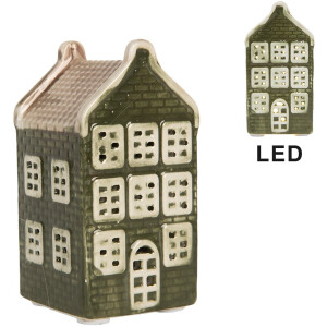 Clayre & Eef Decoratie Huis met LED Huis 4x4x8 cm Groen Keramiek