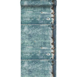 ESTAhome behang metalen platen turquoise en roest bruin - 53 cm x 10,0