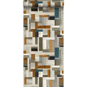 ESTAhome behang sloophout grijs, bruin en vergrijsd oud blauw - 53 cm
