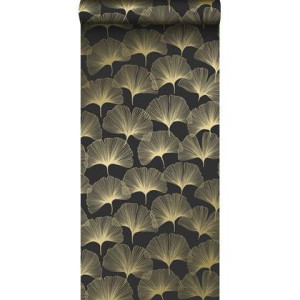 Origin Wallcoverings behang ginkgo bladeren zwart en goud - 0,53 x 10,