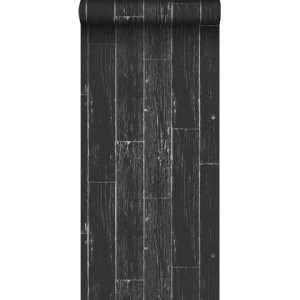 Origin Wallcoverings behang verweerde houten planken mat zwart en zilv