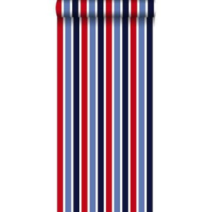 ESTAhome behang verticale strepen donkerblauw, rood en wit - 53 cm x 1