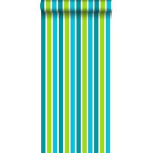 ESTAhome behang strepen turquoise en limegroen - 53 cm x 10,05 m - 115