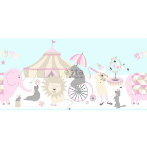 ESTAhome behangrand circus figuren licht roze, lichtblauw en beige - 2
