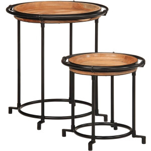 vidaXL - 2-delige - Bijzettafelset - massief - acaciahout