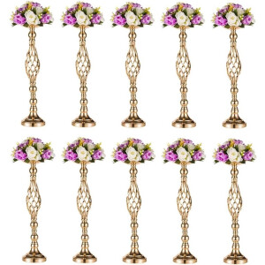 Thelau - 10-delige set Gouden Bloemstuk Stand & Pijler Kandelaar voor Bruiloft en Diner - Evenement Decoratie - Restaurant Hoteldecoratie - 59cm Hoogte