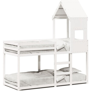 vidaXL - Stapelbed - met - dak - massief - grenenhout - wit - 90x190 - cm