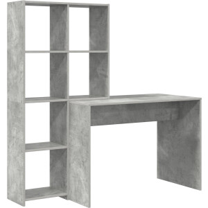 vidaXL - Bureau - met - plank - Beton - Grijs - 138,5 - x - 55 - x - 143 - cm - Bewerkt - hout