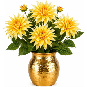 Mica Decorations Kunstbloem Dahlia Artistic - 4x - H74 cm - geel - kunststof - stelen kunstbloemen - boeket - bloemetjes