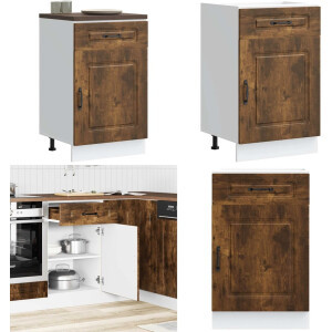 vidaXL Keuken onderkast Kalmar bewerkt hout gerookt eikenkleurig - Keuken Onderkast - Keuken Onderkasten - Spoelbak Onderkast - Gootsteen Onderkast