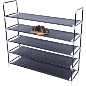 Schoenenrek 5 Laags - Opbergsysteem voor 15 Paar Schoenen - Kunststof – stapelbaar - Schoenenplank - schoenenkast - Zwart