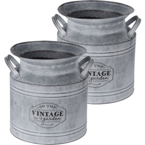 Set van 2x stuks decoratieve zinken melkbus vaas/containers 21 x 22 cm voor droogbloemen/takken/kunstbloemen of als decoratie
