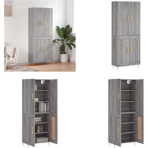vidaXL Hoge kast 69-5x34x180 cm bewerkt hout grijs sonoma eikenkleurig - Hoge Kast - Hoge Kasten - Dressoir - Buffetkast