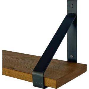 GoudmetHout Massief Eiken Wandplank - 120x20 cm - Donker eiken - Industriële plankdragers - mat blank - Staal - Wandplank hout
