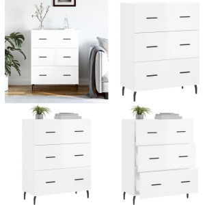 vidaXL Dressoir 69,5x34x90 cm bewerkt hout hoogglans wit - Dressoir - Dressoirs - Kast - Buffetkast