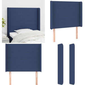 vidaXL Hoofdbord met randen 93x16x118/128 cm stof blauw - Hoofdbord - Hoofdborden - Hoofdeinde - Houten Hoofdbord