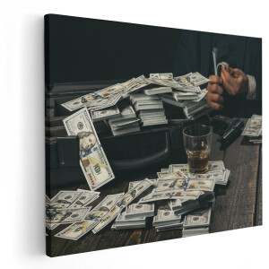 Artaza Canvas Schilderij Dollar Geld Briefjes Op Tafel Van De Maffia - 150x120 cm - Groot - Wanddecoratie Woonkamer - Schilderijen - Muurdecoratie