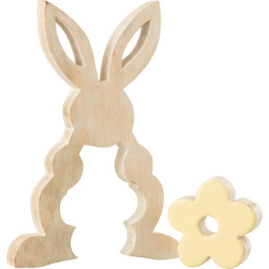 J-Line decoratie Konijn Met Bloem - hout - geel - large