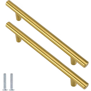 Ultiluxe® RVS gouden handgrepen - 2 stuks - Goudkleurige roestvrij stalen handgreep - Met schroeven - 128 mm - Hartafstand 76 mm - Keukengrepen, kledingkast grepen, meubelgrepen, keukenkasten - 12.8 cm