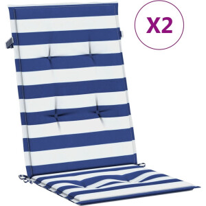vidaXL - Stoelkussens - 2 - st - hoge - rug - gestreepte - stof - wit - en - blauw