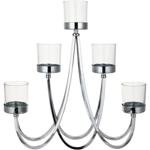 Goebel - Accessoires | Kandelaar Zilver met helder glas | Metaal - 41cm - 5 kaarsen