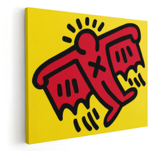 Artaza Canvas Schilderij Keith Haring - 50x40 cm - Pop Art Wanddecoratie - Muurdecoratie Modern - Decoratie Rode Figuur - Geel