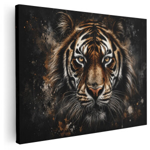 Artaza Canvas Schilderij Tijger Portret - Zwart En Bruin - 40x30 cm - Klein - Wanddecoratie Woonkamer - Schilderijen - Muurdecoratie