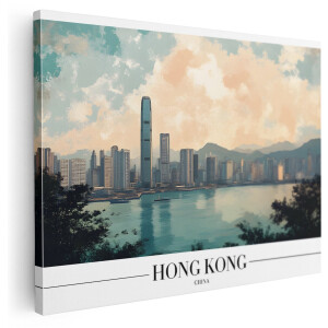 Artaza Canvas Schilderij Hong Kong - 160x120 cm - Groot - Wanddecoratie Skyline China - Muurdecoratie Landschap - Schilderijen Op Canvas