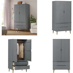 vidaXL - Kledingkast - MOLDE - 90x55x175 - cm - massief - grenenhout - grijs